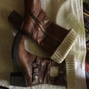 b.o.c. Brown Heeled Boots with Knit Cuff